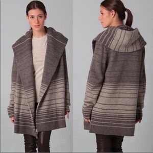Vince Sophie Hooded Striped Cardigan in Taupe/Tan Size Small